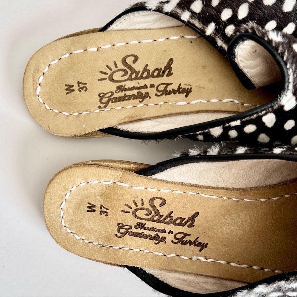 Sabah Shoes Baba Genuine Cow Hair Turkish Leather Printed Mules - Picture 6 of 6